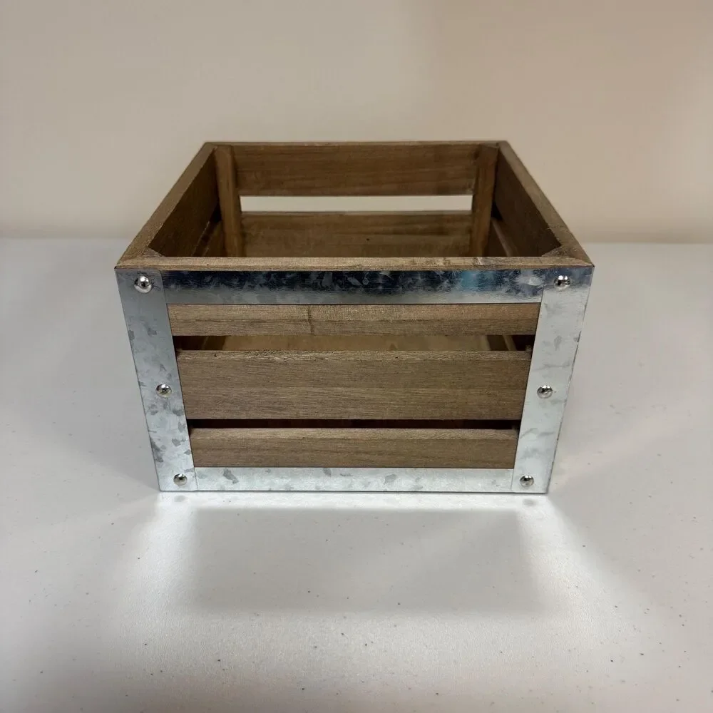 Farmhouse Wood Crate Box Square Rustic Display Home Deco Basket Storage Organize